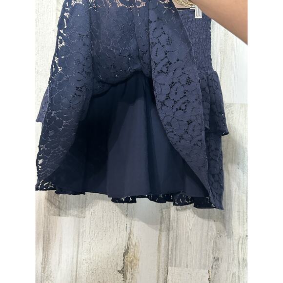 NEW MILLY Wyatt Cotton Lace Skirt 8 Navy Tiered Floral Smocked Waist Angst $325 - Picture 12 of 14